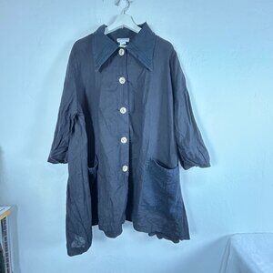 B. Hadikusumo Womens Black Linen Button-Down Tunic Jacket With Pockets One Size